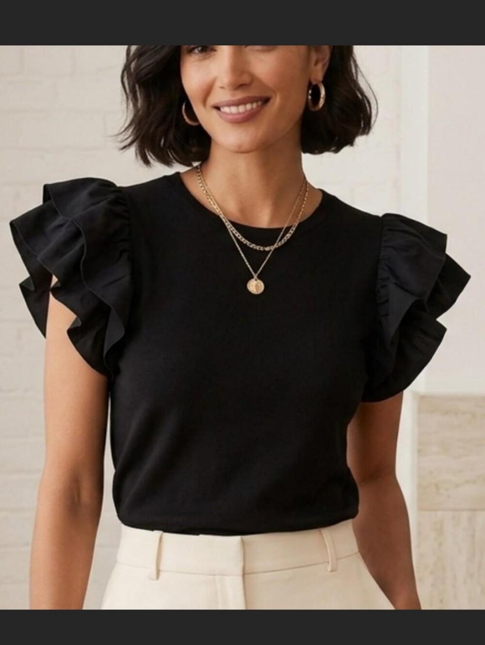 Doe & Rae Black Ruffle Sleeve Blouse Women’s Large